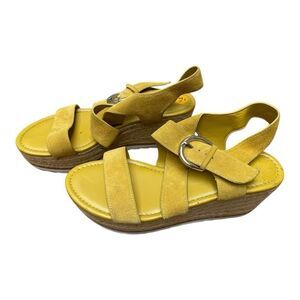 Marc Fisher Zain Yellow Buckle Strap Wedge Heel Suede Espadrille Sandals 7.5
